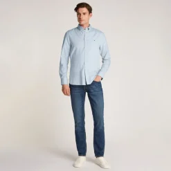 Herre Flex Dobby Langærmet Skjorte Breezy Blå