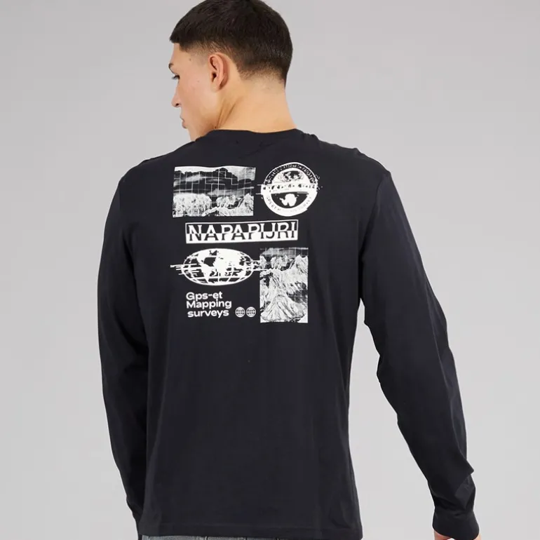 Herre Grid Ryggen Grafisk Langærmet T-shirt Black 041