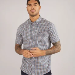 Herre House Check Kortærmet Skjorte Denim Blå