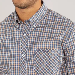 Herre House Check Kortærmet Skjorte Denim Blå