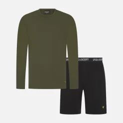 Herre Hugo Langærmet Bluse Og Shorts Lounge Sæt Climbing Ivy/Sort