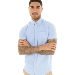 Herre Klassisk Kortærmet Oxford Skjorte Kasjmir Blå