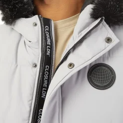 Herre kort dunjakke med pelshætte Isgrå