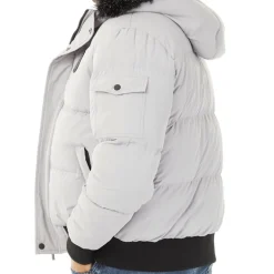 Herre kort dunjakke med pelshætte Isgrå