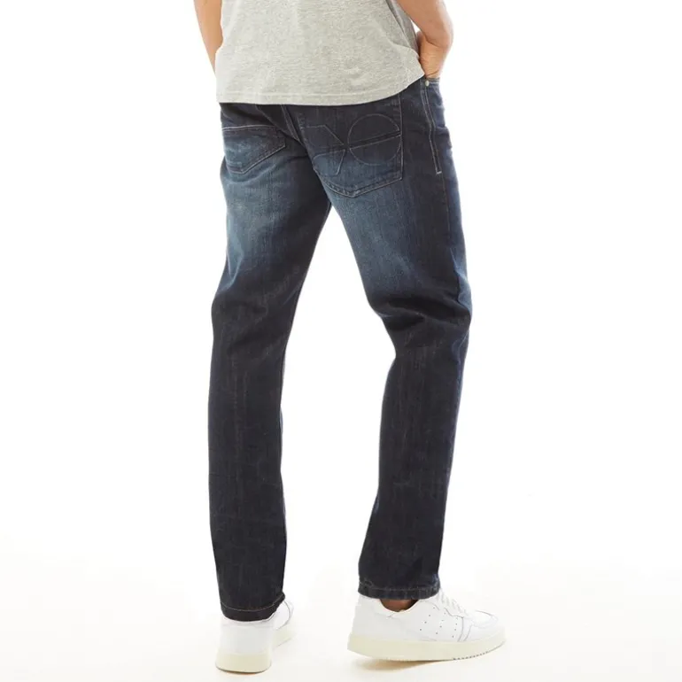 Herre Nye Prægede Techno Straight Fit Jeans Mørk Vask