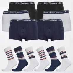 Herre 6-pak Boxer og 6-pak Sokke Gavesæt Hvid/​Sort/​Navy