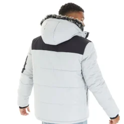 Herre Pelsbesat Hætte Pudejakke Frostgrå