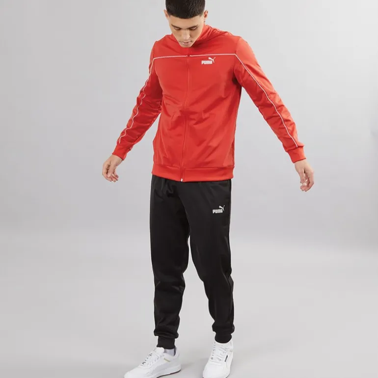 Herre Pipning Poly Træningsdragt Rød Ild