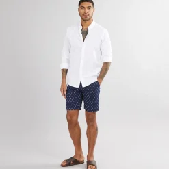 Herre Poplin Stribet Print Resort Shorts Mørkeblå