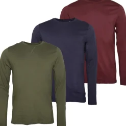 Herre Prøvepakke Tre Langærmede Trøjer Blå/​Khaki/​Burgunder