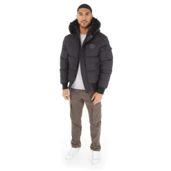 Herre Pufferjakke med pelshætte Sort