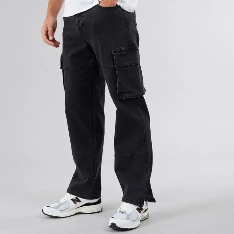 Herre Serian Cargo Jeans Vasket Sort