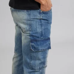 Herre Station Løs Pasform Cargo Jeans Mid Blue