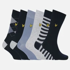 Herre Timothy Seks Pak Strømper Med Gaveæske Peacoat/Tempest/Argyle/Stripe/Light Grey Marl/Peacoat