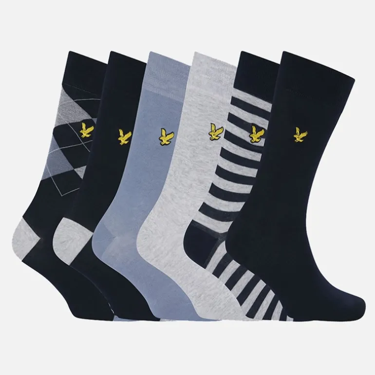 Herre Timothy Seks Pak Strømper Med Gaveæske Peacoat/Tempest/Argyle/Stripe/Light Grey Marl/Peacoat