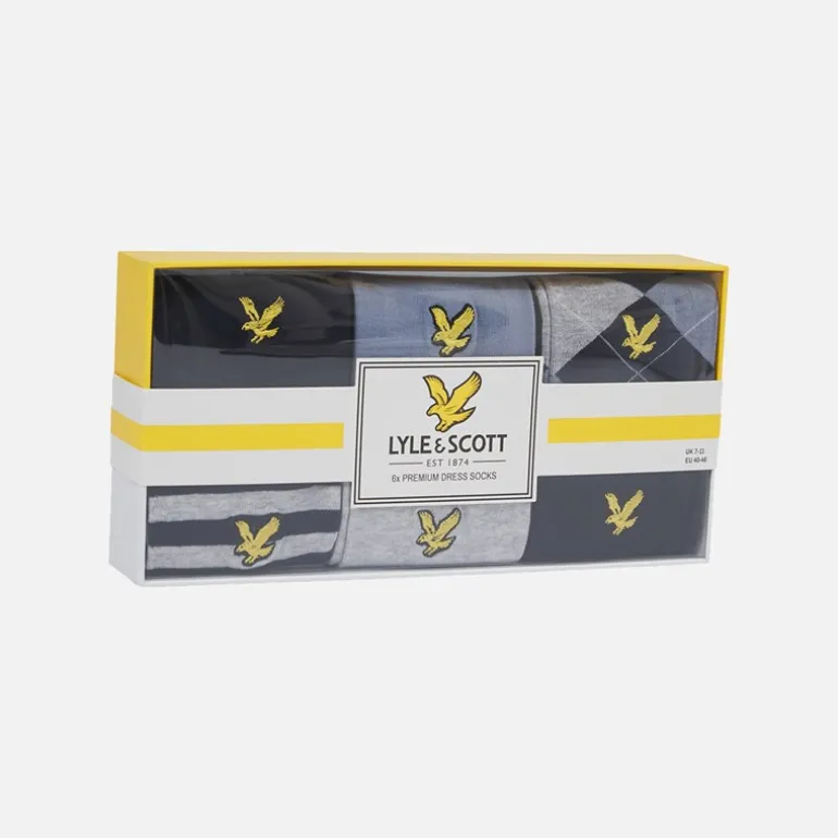 Herre Timothy Seks Pak Strømper Med Gaveæske Peacoat/Tempest/Argyle/Stripe/Light Grey Marl/Peacoat