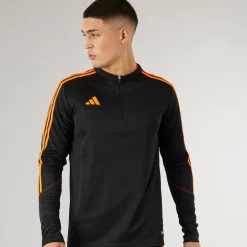 Herre Tiro 23 Club 1/​4 lynlås træningstop sort/​signal orange