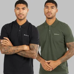 Herre to pak ensfarvede poloskjorter Sort/​Khaki