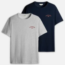Herre To Pak Trykte T-shirts Grå /​ Marineblå
