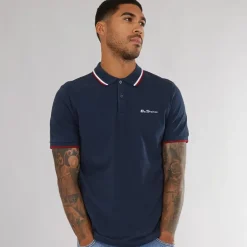 Herre tværstribet polo skjorte Dark Navy
