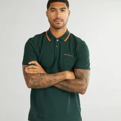 Herre tværstribet polo skjorte Dark Green