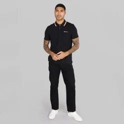 Herre tværstribet polo skjorte Sort