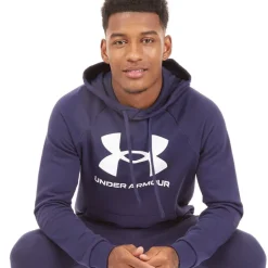 Herre UA Rival Fleece Logo Hoodie Midnatsblå/​Hvid