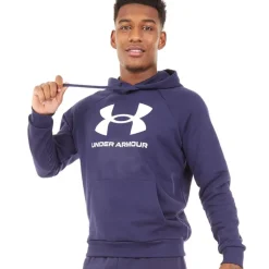 Herre UA Rival Fleece Logo Hoodie Midnatsblå/​Hvid