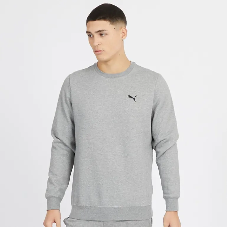 Hættetrøje til Herre Small Logo Crew Mellemgrå Meleret