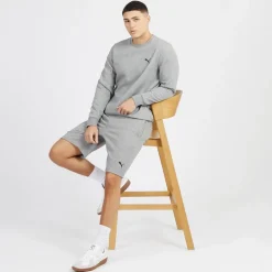 Hættetrøje til Herre Small Logo Crew Mellemgrå Meleret