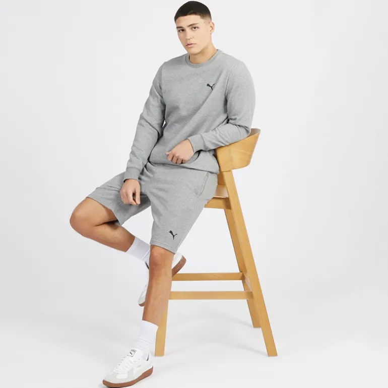 Hættetrøje til Herre Small Logo Crew Mellemgrå Meleret