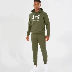 Hættetrøje til Herre UA Rival Fleece Logo Marine OD Grøn/​Hvid