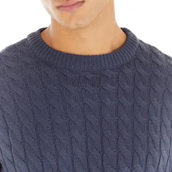 Hvid Trøje med Kabelmønster til Mænd Blå