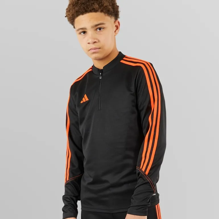 Junior Tiro 23 Club 1/4 Zip Træningstop Sort/Signal Orange