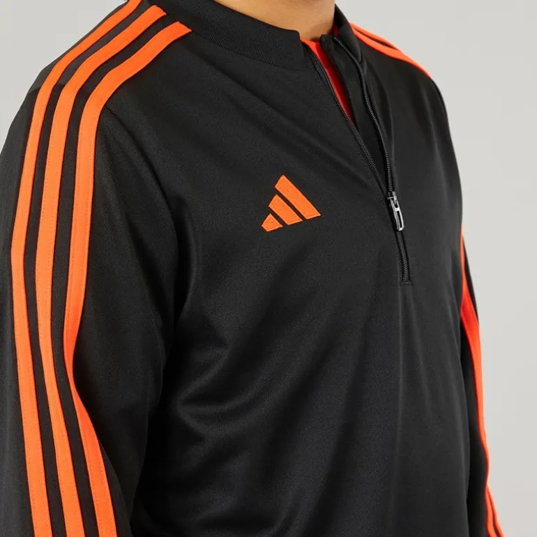 Junior Tiro 23 Club 1/4 Zip Træningstop Sort/Signal Orange