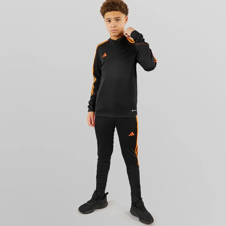 Junior Tiro 23 Club 1/4 Zip Træningstop Sort/Signal Orange