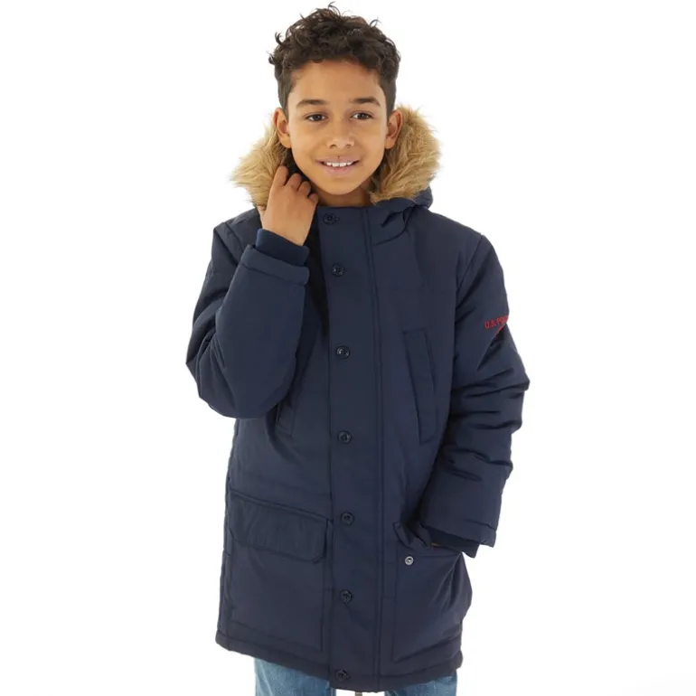 Klassisk Parka Frakke til Drenge med Pels Kant Blå