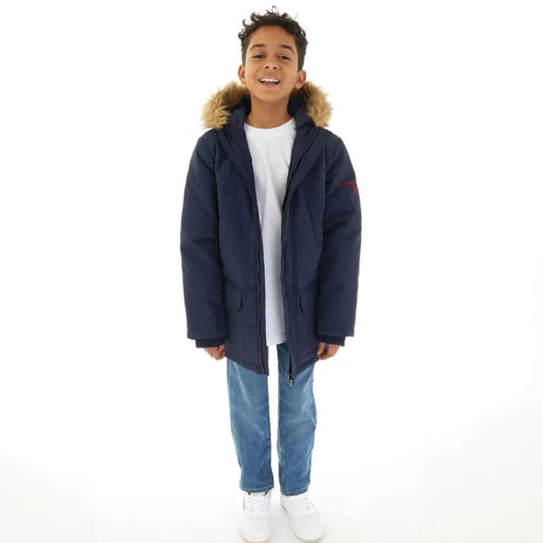 Klassisk Parka Frakke til Drenge med Pels Kant Blå