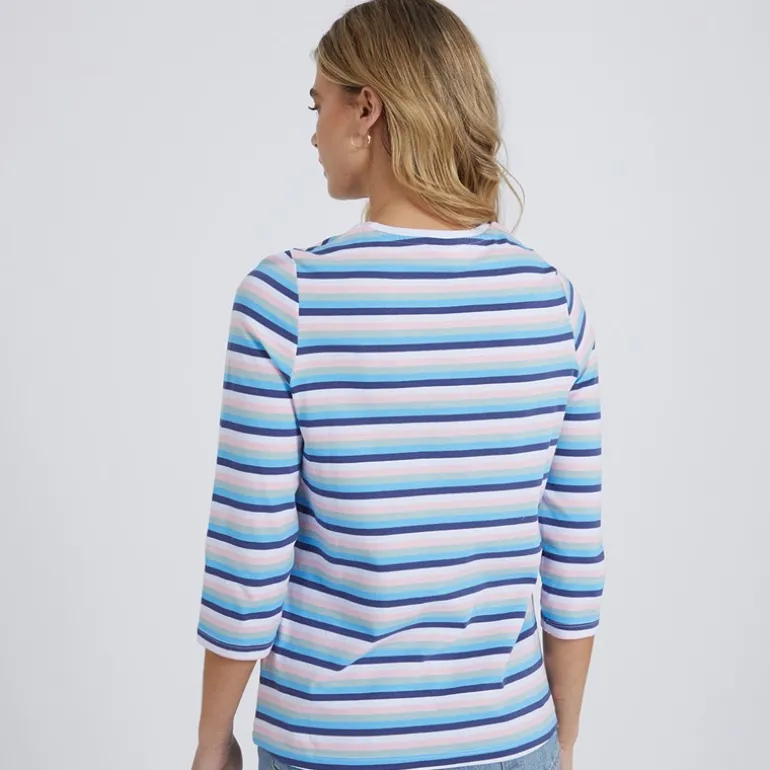 Langærmet T-shirt til kvinder Auborn Hvid/Lys støvet Rosa/Grøn/Blå/Marineblå Stribet