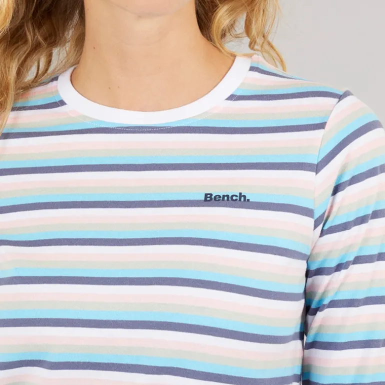 Langærmet T-shirt til kvinder Auborn Hvid/Lys støvet Rosa/Grøn/Blå/Marineblå Stribet