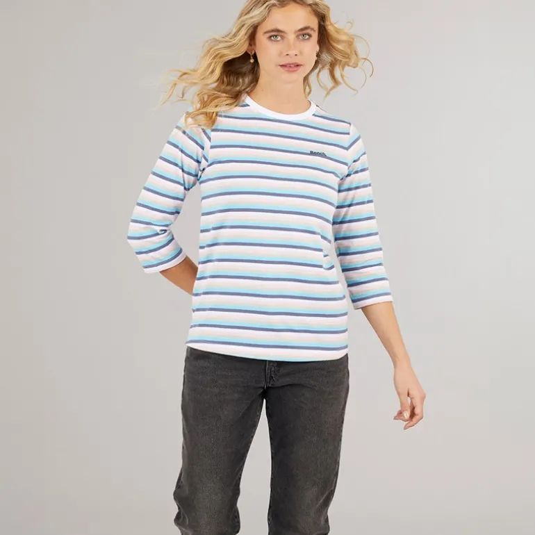 Langærmet T-shirt til kvinder Auborn Hvid/Lys støvet Rosa/Grøn/Blå/Marineblå Stribet