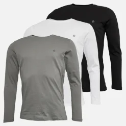 Mænd Archie Tre Pak Langærmede Trøjer Hvid/​Tapsko/​Alloy