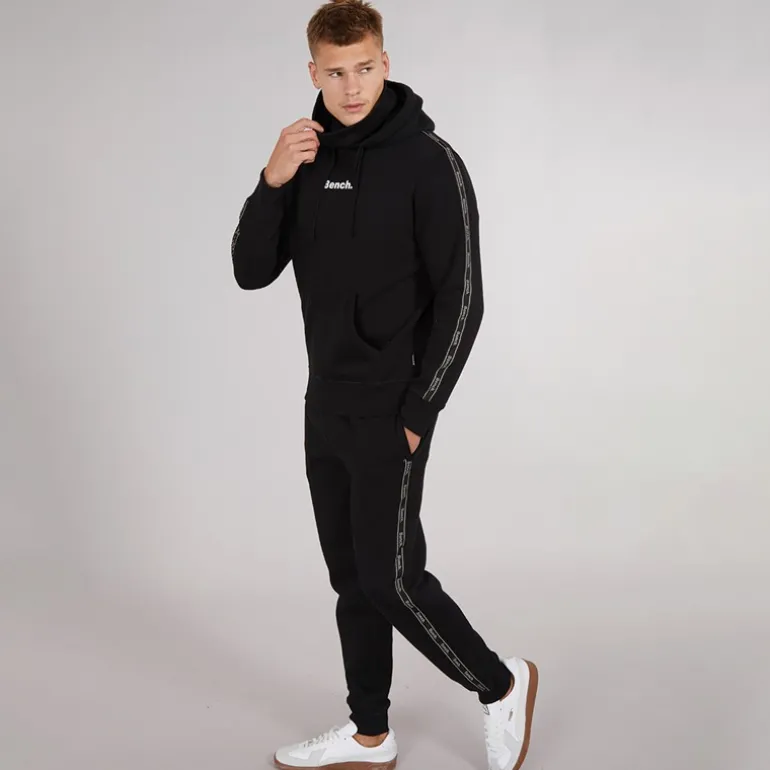 Mænd Træningssæt med Mærkebånd Detalje Sort