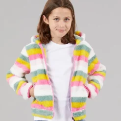 Piger Fantastisk Stribet Fuld Lynlås Fleece Bleg Rosa Stribe