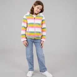 Piger Fantastisk Stribet Fuld Lynlås Fleece Bleg Rosa Stribe