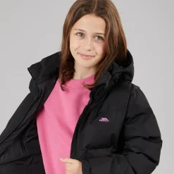 Piger Tiffy Vandtæt Lang Polstret Hættejakke Sort