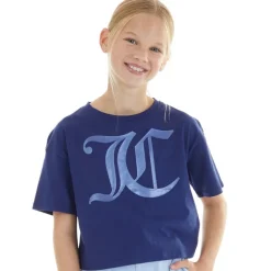 Piger T-shirt i Blå med Ternet Mønster