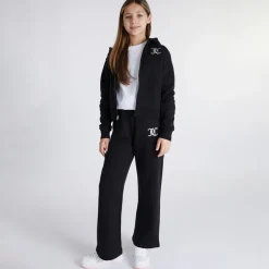 Piger T-shirt med lynlås og brede ben Joggingbukser Tracksuit Sæt Sort