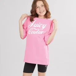 Piger T-shirt med Script Print og Cykelshorts Sæt Sort