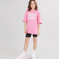 Piger T-shirt med Script Print og Cykelshorts Sæt Sort